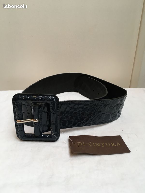 Ceinture bleu marine imitation croco Di-Cintura T.80 - Neuve, étiquetée (image 2)