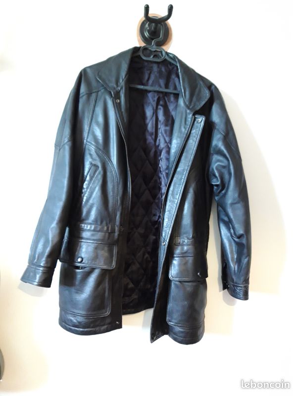 Veste cuir noir moltonnee homme (image 1)