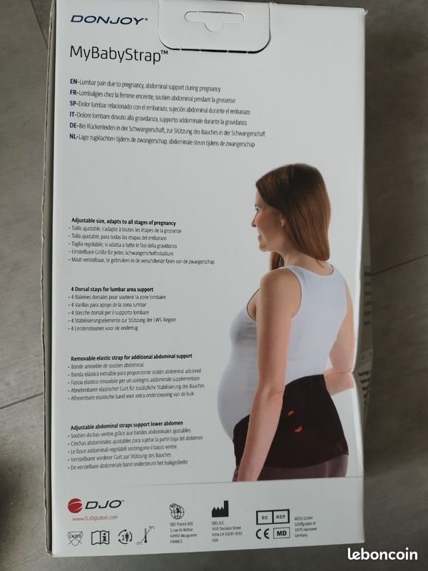 Ceinture lombaire de maternité 
Taille ajustable, s'adapte à toutes les étapes de la grossesse 
Baleines dorsales pour soutenir la zone lombaire 
Bande amovible de soutien abdominal.
Achetée 49,9 (image 2)