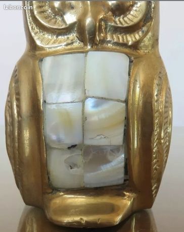 Chouette, hibou, en laiton et nacre (image 3)