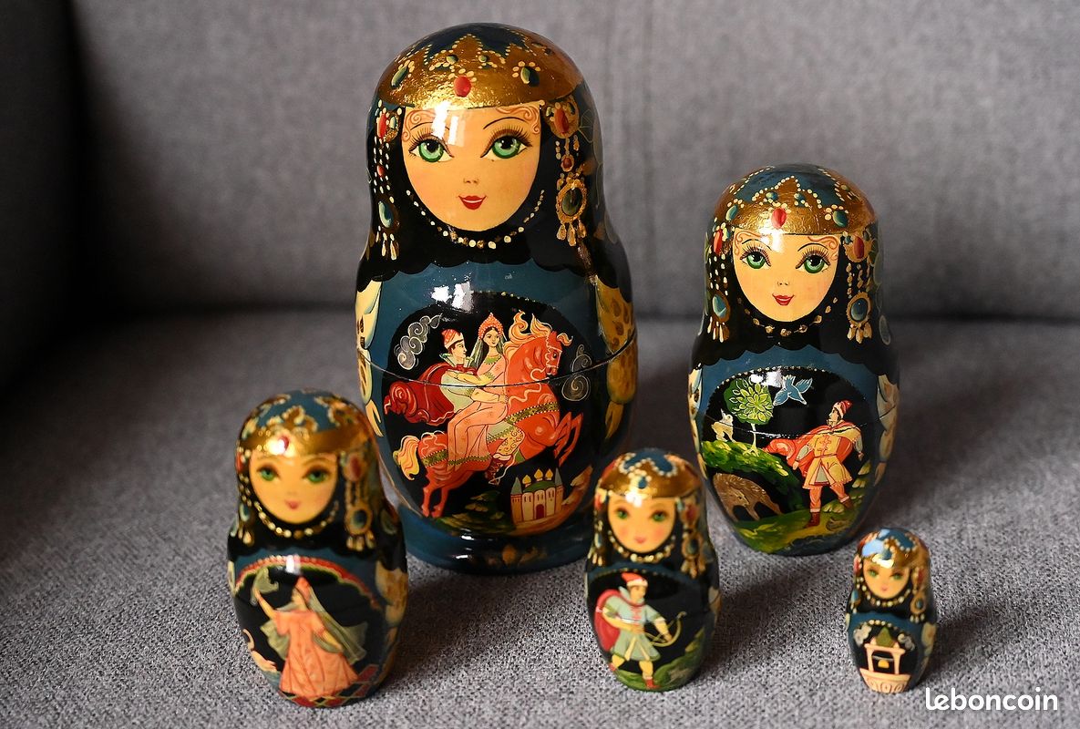 7 Poupées Russes Matriochka H22 Cm - Peintes Main Kholoui - Thème Hiver Troïka - Russie