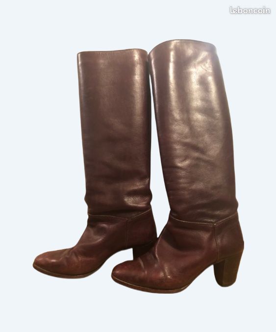 Bottes Vintage Scarpantibius Bordeaux Taille 37,5 – Cuir, Talon Haut, Italie, Occasion – Modèle Genou