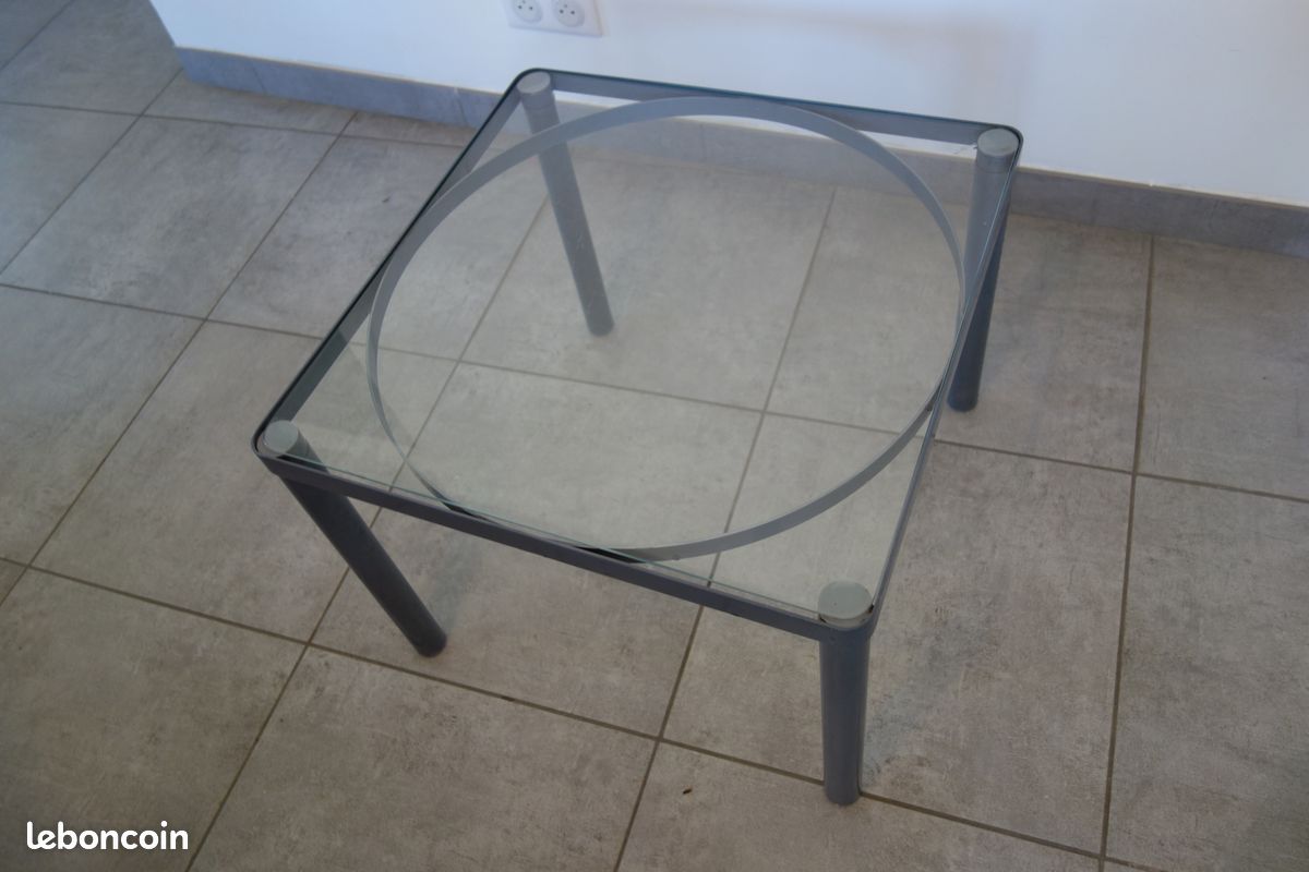 Table salon métal et plateau en verre épais (image 2)