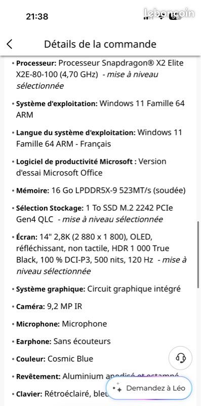 Lenovo Yoga Slim 7x Gen 11 OLED Snapdragon X2 Elite - 16Go RAM - SSD 1To - neuf (image 8)