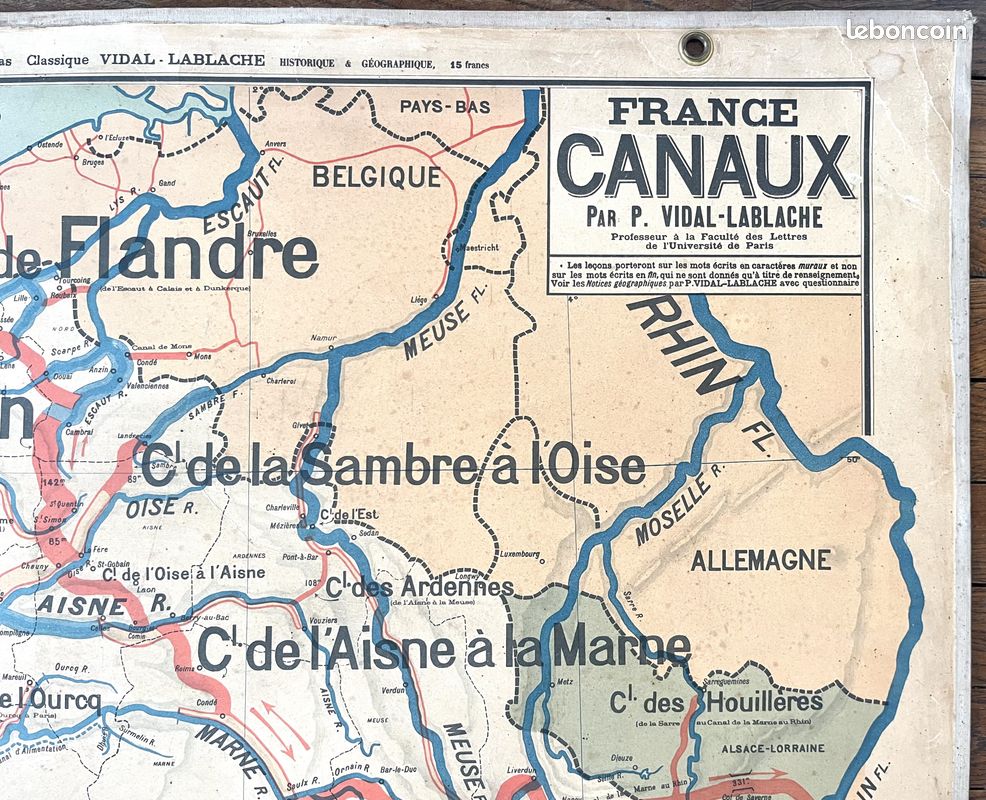 ✶RARE✶ Mézières - Ancienne carte scolaire Vidal-Lablache 6, A. Colin, T36, 1910 - France Canaux (image 4)