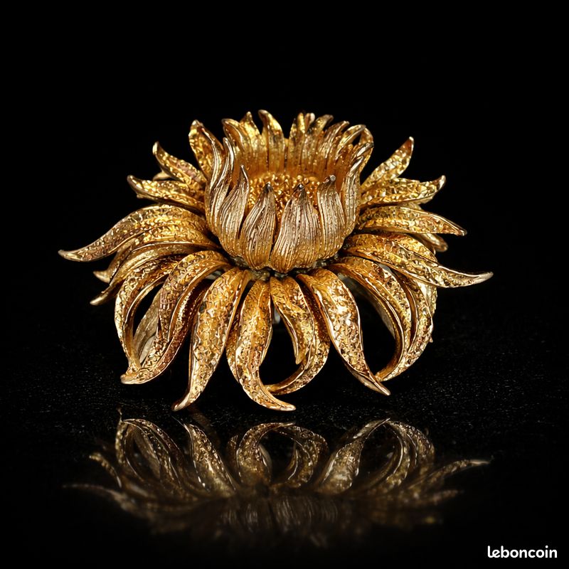 Broche Vintage En Métal Doré - Forme De Fleur, Occasion
