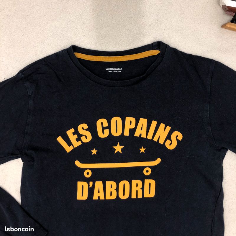 Teeshirt t-shirt tee-shirt manches longues coton bleu marine skate enfant garçon 11 12 ans (image 2)