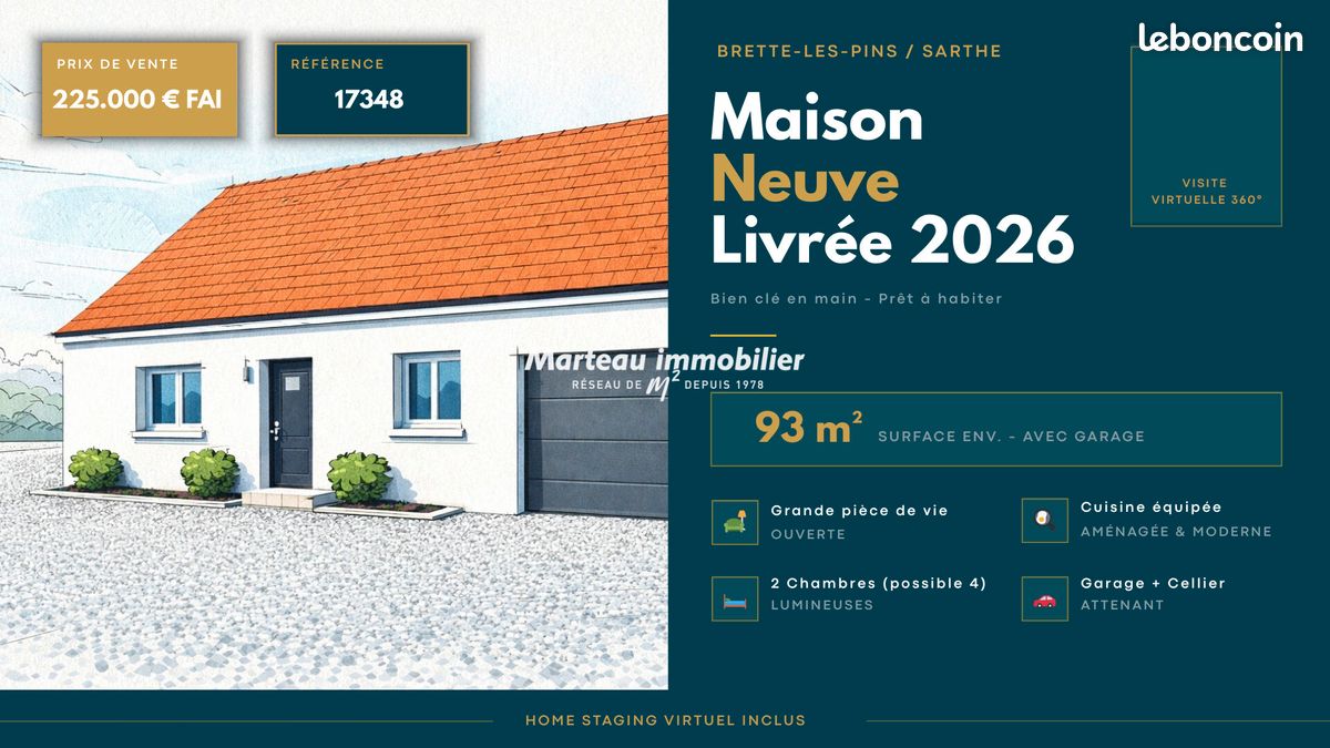 Maison 3 pièces 93 m² · à Brette-les-Pins · 93 m² · 225 000 €