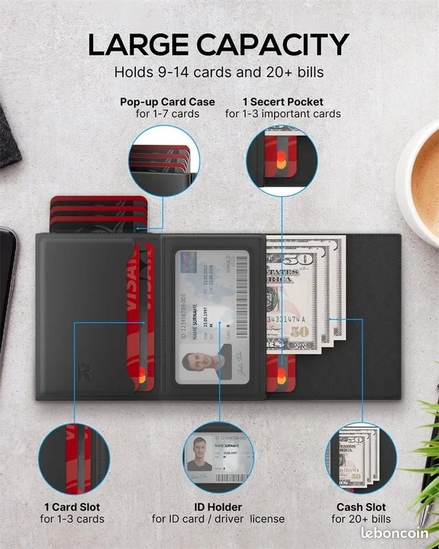 YESIIW Porte-Cartes Homme RFID - Portefeuille Minimaliste Pop-Up Magnétique Avec Poche Monnaie