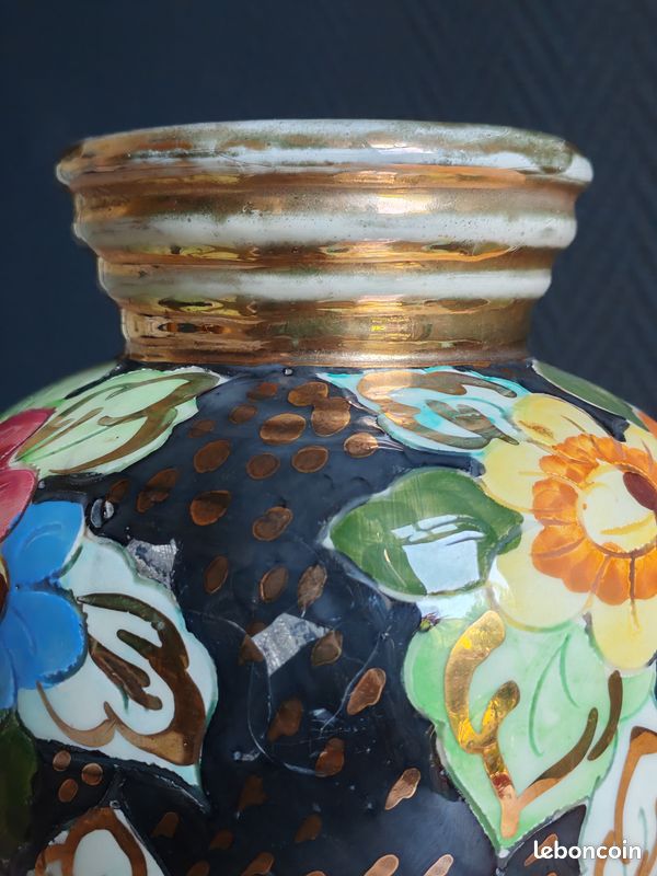 Vase Vintage Céramique Arte Veneziana, Décor Fleurs Peint Main et Dorure Or, Poterie Italienne Ancienne, Déco Shabby Chic Bohème (image 20)