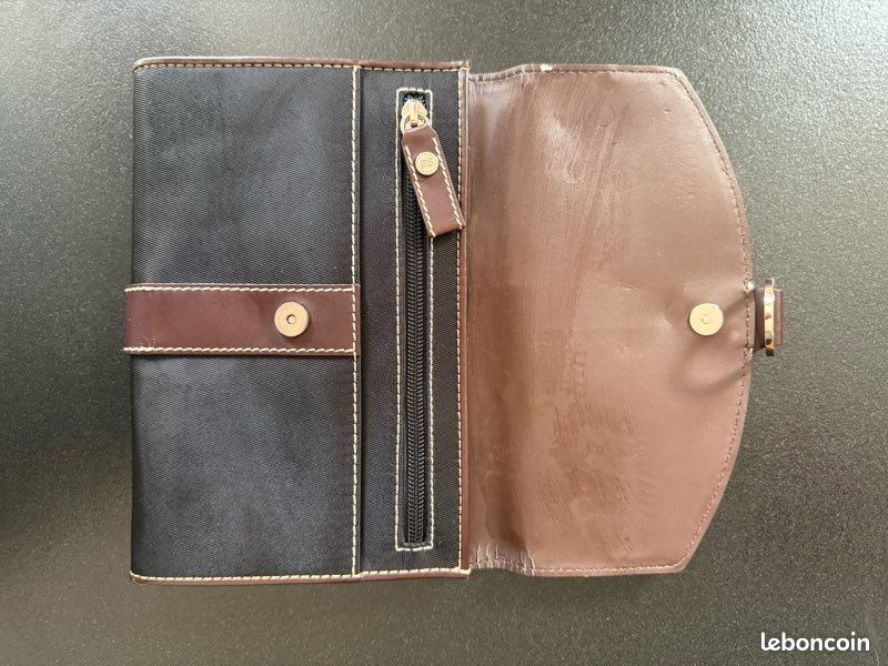 Portefeuille compagnon LANCEL Paris – toile noire & cuir marron (image 2)