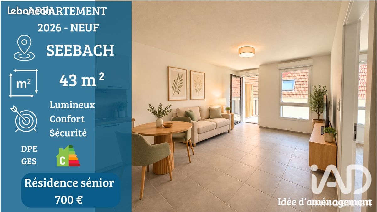 Appartement 2 pièces 44 m² · à Seebach · 44 m² · 700 €/mois