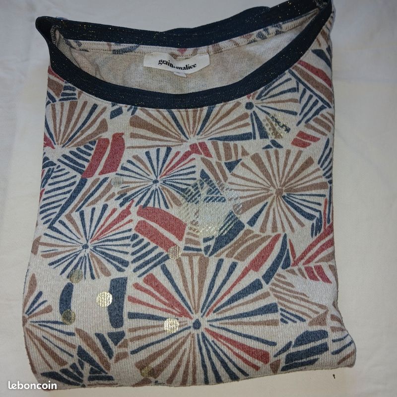 T-shirt Femme Grain De Malice Taille S - Beige à Fleurs Noires, Occasion Très Bon état