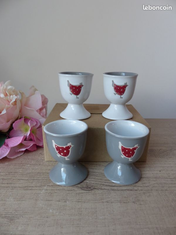 Lot 4 Coquetiers Porcelaine Motif Marbre Gris – Porte-Œufs Élégants Petit-Déjeuner – Stable & Facile à Nettoyer