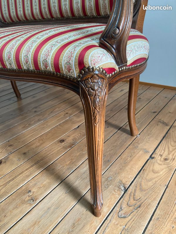 Banquette ancienne 2 places style Louis XV – bois sculpté – très bon état (image 5)