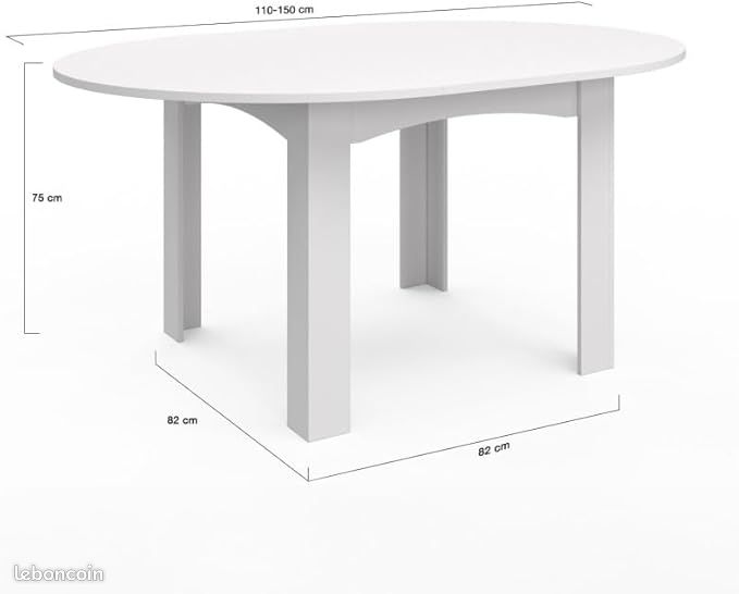 Table à Manger Ronde Extensible 110-150 cm – Blanc Contemporain – Capacité 4 à 8 Personnes – Design Gain de Place & Pieds Robustes (image 2)