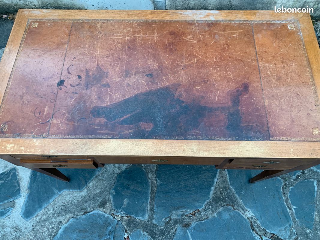 Bureau ministre tablettes tiroirs bois a restaurer avec clefs (image 3)