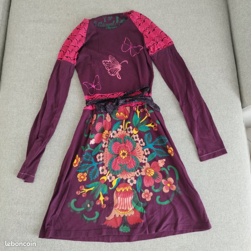 Robe Desigual Fille 11-12 Ans – Fourreau Coton Manches Longues Col V