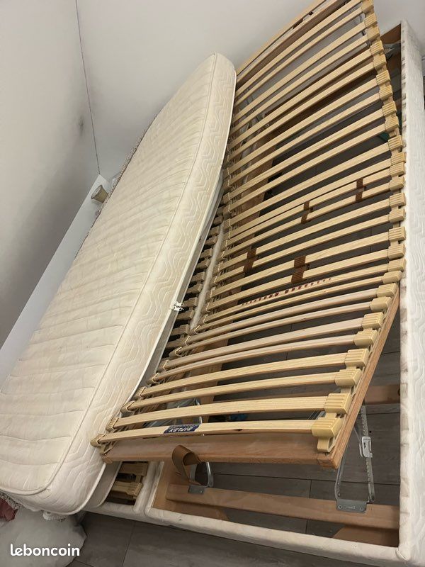 Lit avec sommier 2x80 têtes et pieds relevables (image 1)