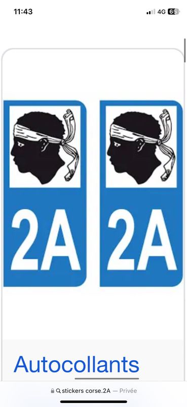 Sticker autocollant plaque immatriculation 2A Corse du Sud
