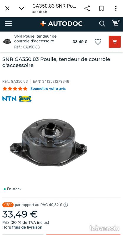 Poulie, tendeur de courroie d'accessoire SNR GA359.19 : Poulie, tendeur de courroie d'accessoire pas cher pour votre voiture en ligne