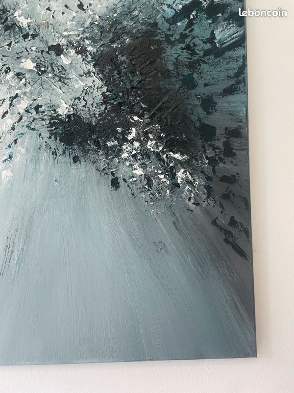 Tableau abstrait noir & blanc – 80x50x1 – Cécile Castelain (2023) TA004 (image 3)