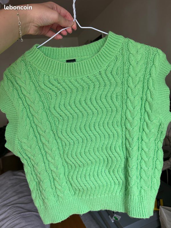 Pull sans manches vert fluo torsadé – SHEIN Vêtements - Main Image