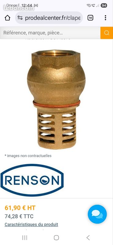 Crépine inox avec clapet anti retour