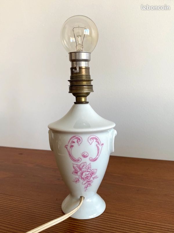 Pied de lampe Porcelaine de Paris décor fleurs rose (image 5)