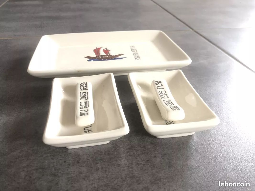 Plat + porte baguettes chinoises décor Jonque bateau Chine Asie Japon Viet Nam (image 5)