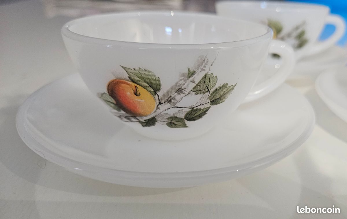 Lot De 5 Tasses à Thé/café Vintage Arcopal France – Motif Fruits, Multicouleur