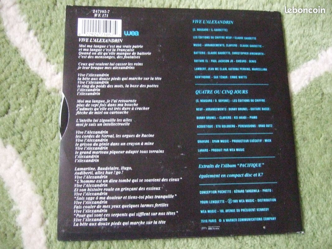 MUSIQUE VINYLE 45 Tours Claude NOUGARO Vive l'Alexandrin / bobp (image 2)