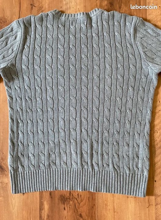 Pull torsadée gris ralph lauren col rond homme taille M (image 7)