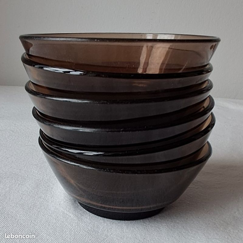 Plateau Apéritif Vintage Vereco – Verre Fumé Marron – Années 70 Avec 4 Coupelles