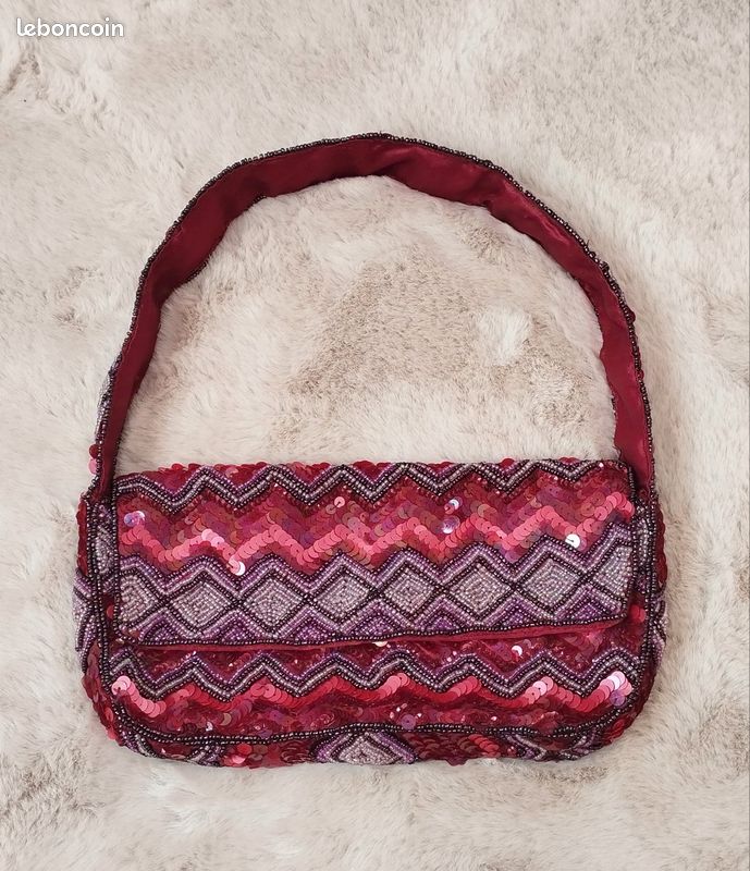 Sac Alain Manoukian paillettes sequins perles Bohème Hippie Chic - Main Image