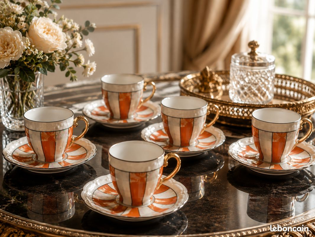 Ensemble vintage de 6 tasses à thé en porcelaine avec soucoupes (image 1)