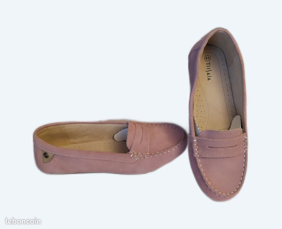 Ballerines Mocassins WOSH En Cuir Véritable - Taille 41 (UK 7,5) Beige, Occasion Très Bon état