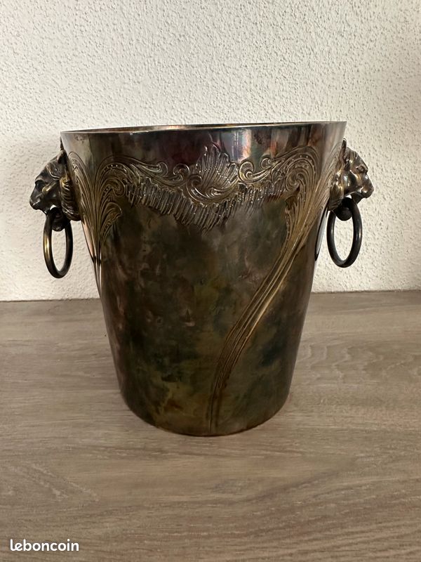 Seau à Champagne Vintage Métal Argenté Bijoux Art De La Table Anses Tete De Lion 106977594