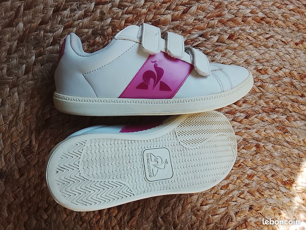 Baskets, à scratch, 34, Le coq sportif, blanche/rose, fille