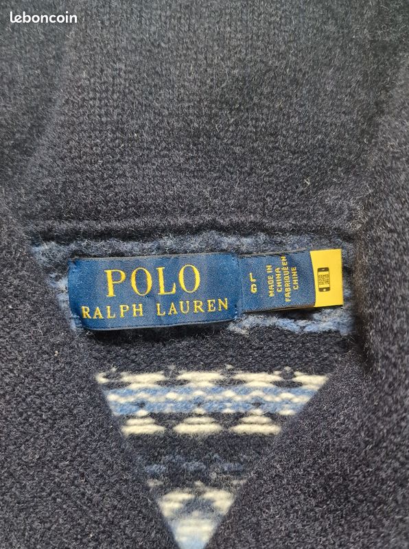 Pull en laine Ralph Lauren col châle motifs nordiques taille L homme (image 4)