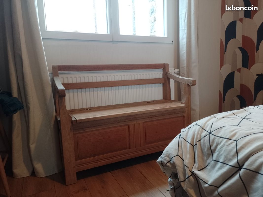 Banquette coffre en bois ancienne - Factory Vintage