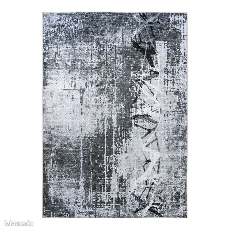 Tapis abstrait lavable en machine gris design Kimi Gris 80x150 (image 1)