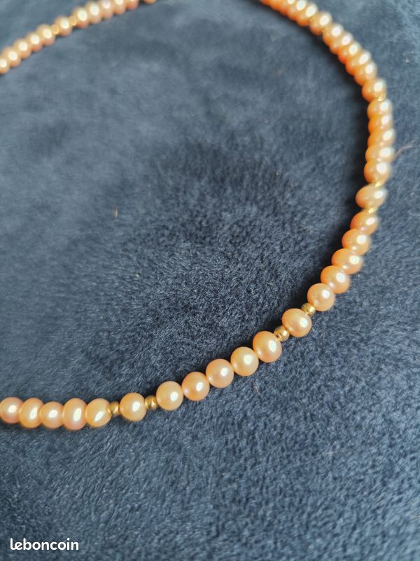 Collier En Perle De Culture Baroque Rose Clair – Monture Plaqué Or Jaune 14k – Fait Main – Neuf Avec étiquettes