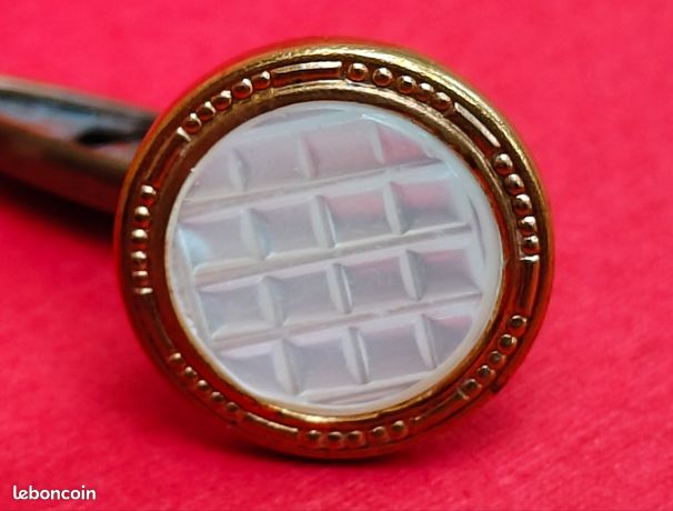 Boutons De Manchette Anciens En Nacre Damas, Style Vintage - Occasion