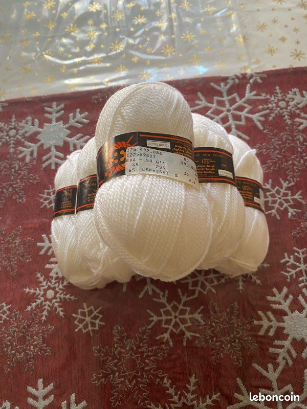 Lot De 6 Pelotes De Laine Acrylique Couleur écru - 380g Total - Taille Aiguille 3.5 - Occasion