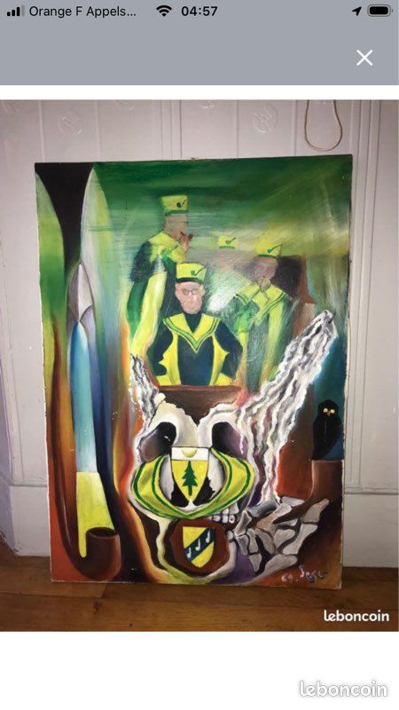 Tableau Ancien Confrérie des Maîtres Pipiers Saint-Claude - Peinture Huile 1969 Jura - Vanité Surréaliste (image 1)