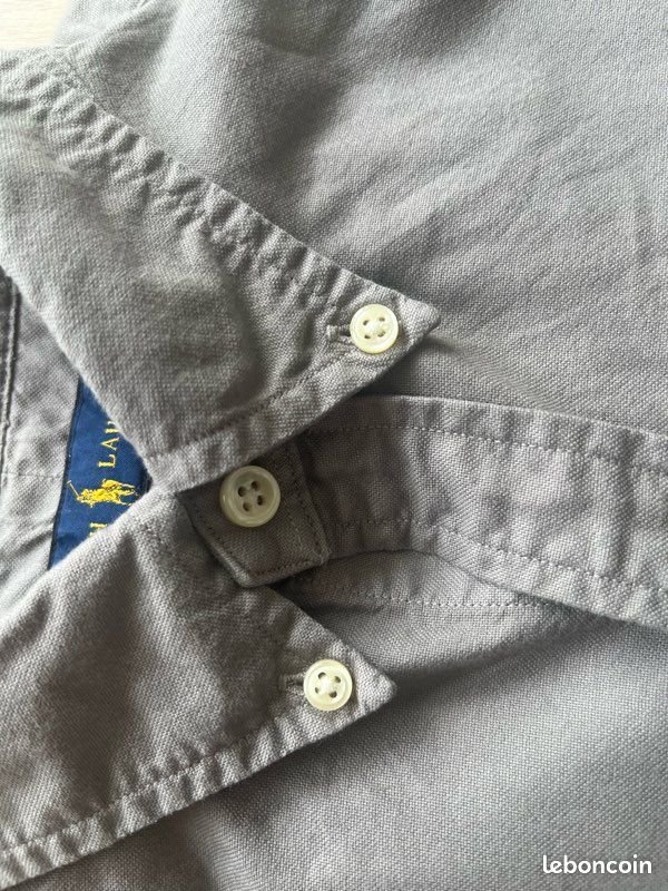 Chemise Ralph Lauren grise logo bleu taille S très bon état (image 11)