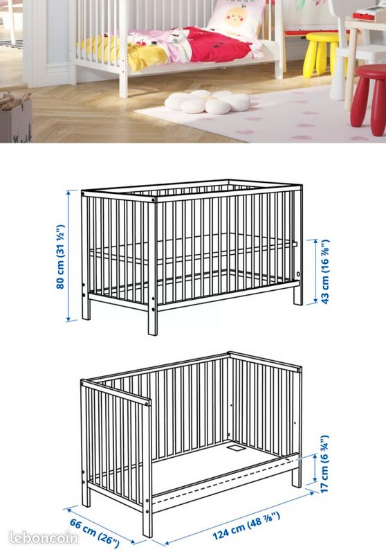 Lit bébé, blanc, 60x120 cm + matelas (image 1)
