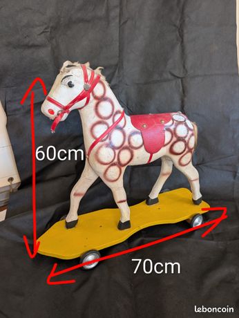 Jouet Ancien à Tirer Cheval & Charrette en bois