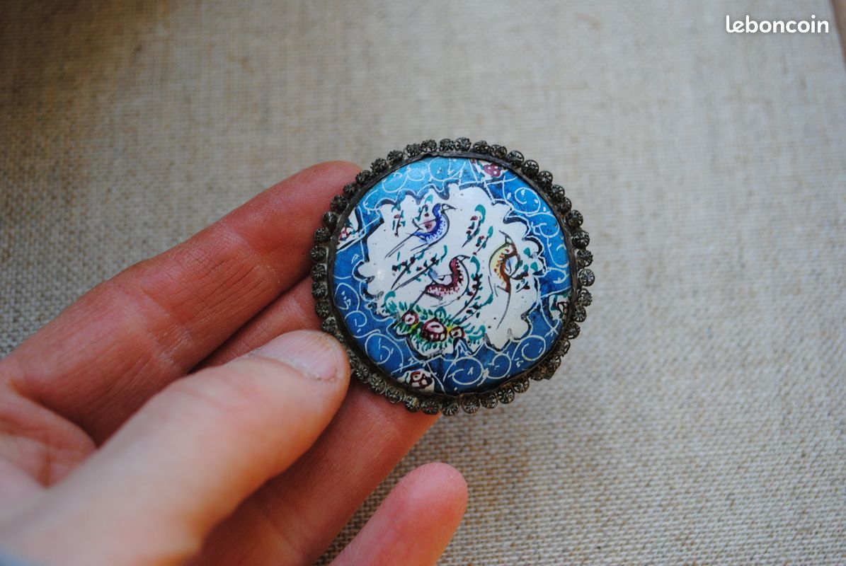 Broche Ancienne Orientale En Argent Avec Écriture Arabe - Vintage, Bon État